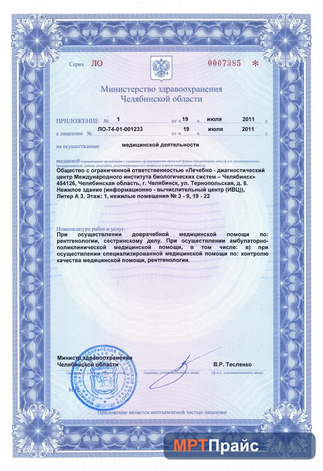 Документ клиники «ЛДЦ МИБС-Челябинск» — скан 3